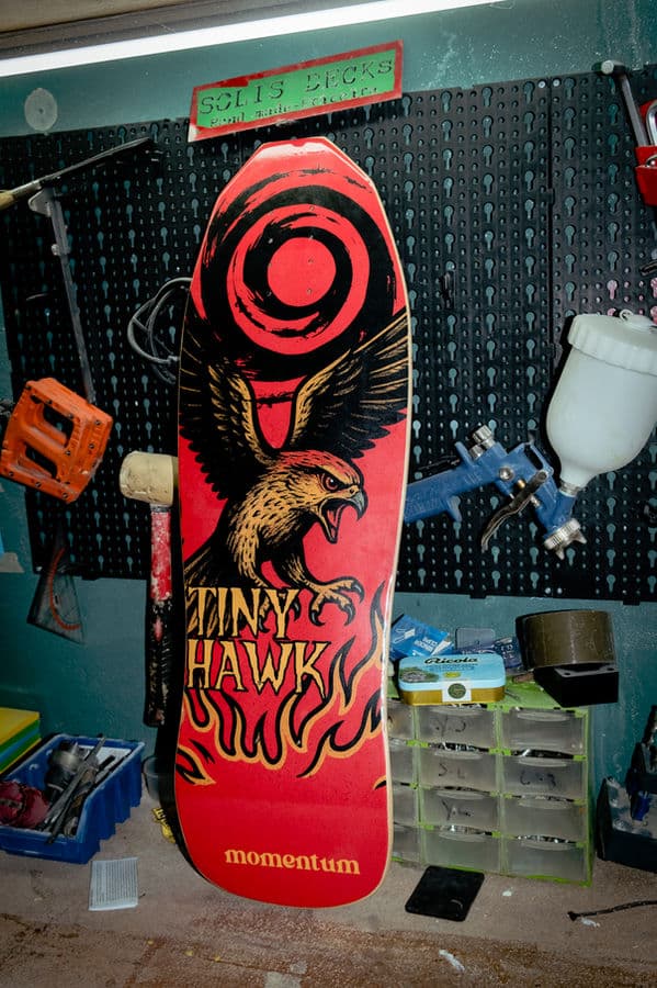CNC shaping a surfboard blank in the São Vicente workshop